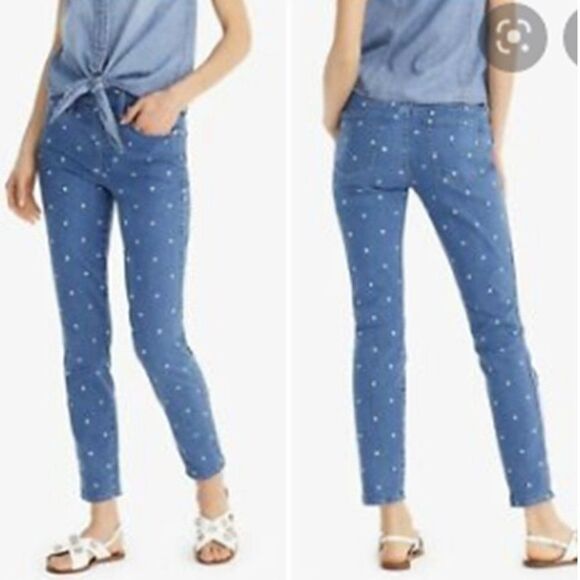 J Crew Jeans Vintage Straight Blue White Polka Dot Stretch Pants Women’s… - Picture 1 of 9